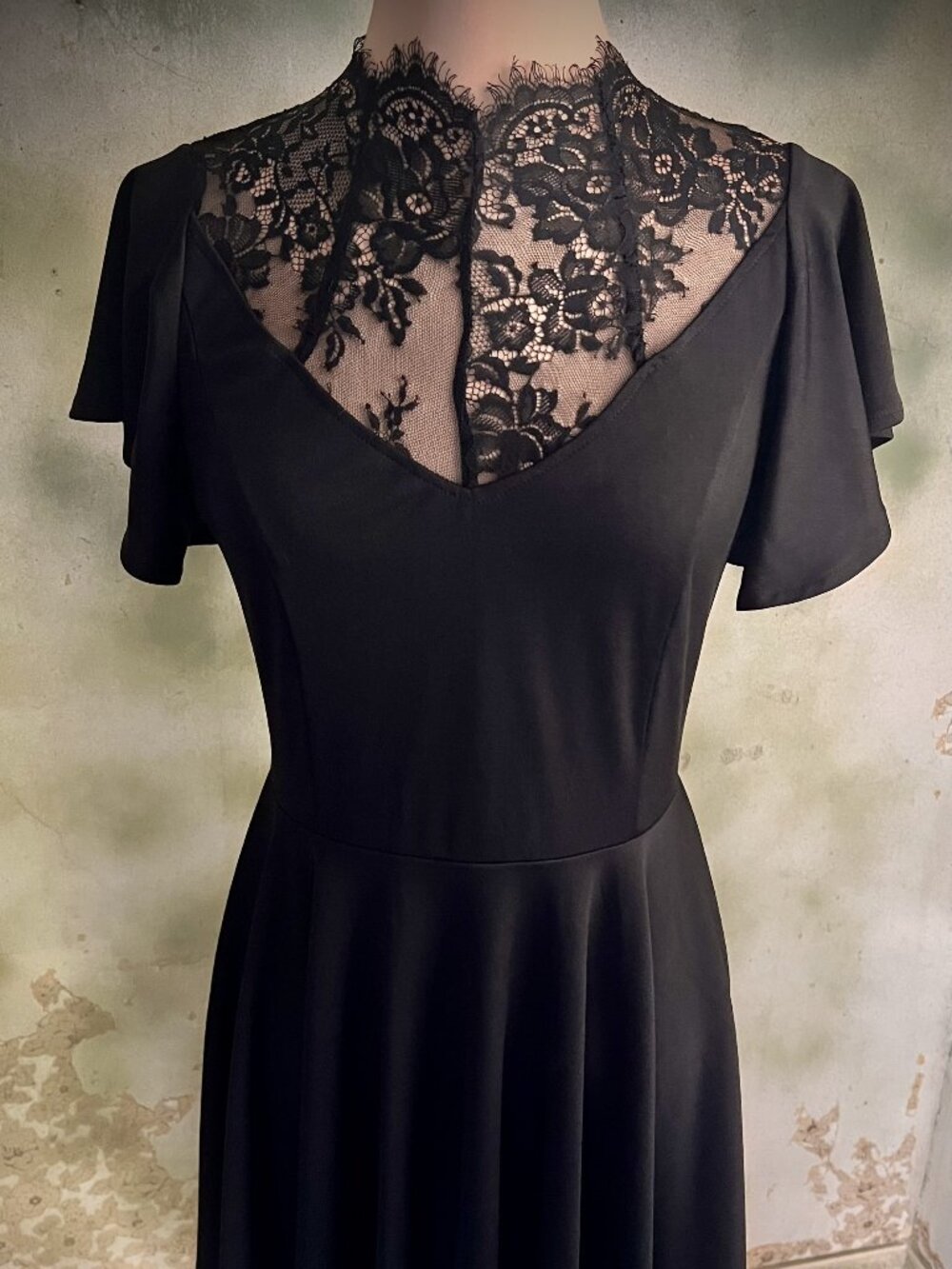 Scarlet Darkness Black Lace Flutter Sleeve Fit & Flare Dress Size S